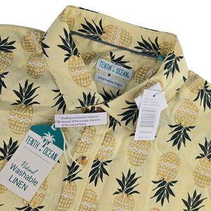 Tenth + Ocean F112X4043 Mens Medium Yellow Pineapple S/S Washable‎ Linen Shirt